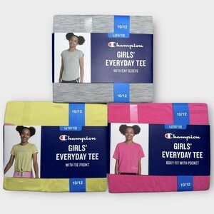Champion T-shirts Girls Youth Large (10/12) Gray Yellow Pink Bundle Of 3 Shirts